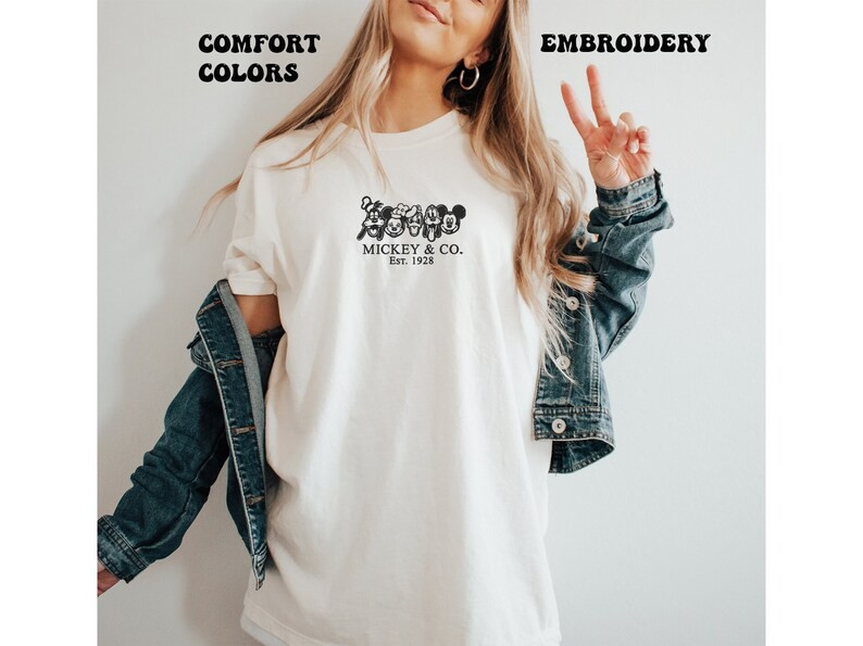 Embroidered Mickey & Co 1928 Comfort Colors Shirt, Retro Vintage Disney Shirt, Mickey and Friends... | Etsy (US)