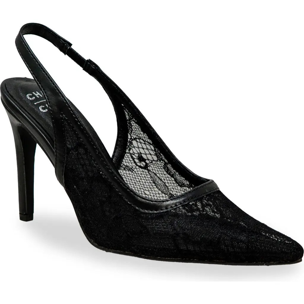 CHASE AND CHLOE Bethany Floral Lace Slingback Pump in Black Lace at Nordstrom Rack, Size 6.5 | Nordstrom Rack