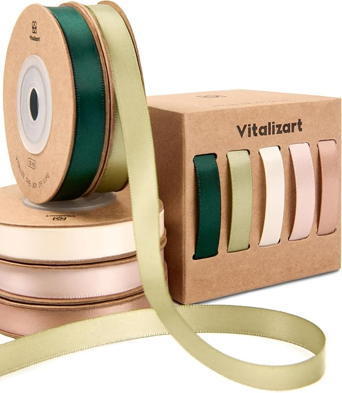 Vitalizart Ribbons for Crafts 3/8" x 50 Yd Satin Ribbon Double Face Gift Wrapping Silk Like Fabri... | Amazon (US)