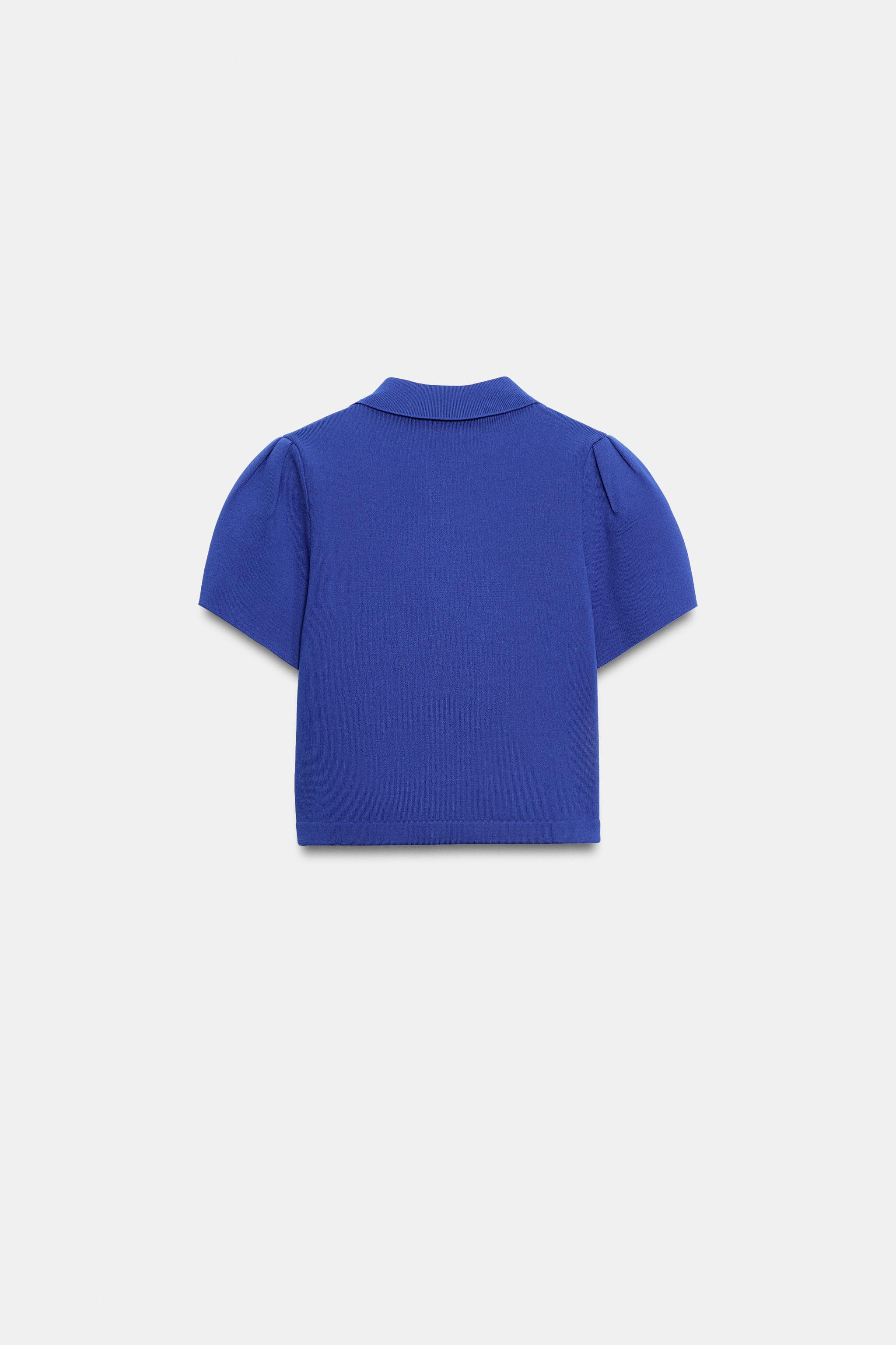 Cardigan with a regular collar and short puff sleeves at the shoulders. Adjustable hem with knot ... | Zara UK