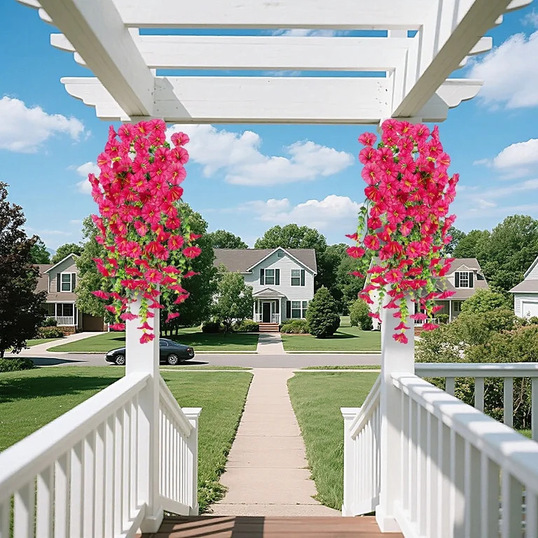 Twfbrm Artificial Hanging Flowers for Outdoor, 30" Long Realistic Silk Morning Glory with Eucalyp... | Walmart (US)