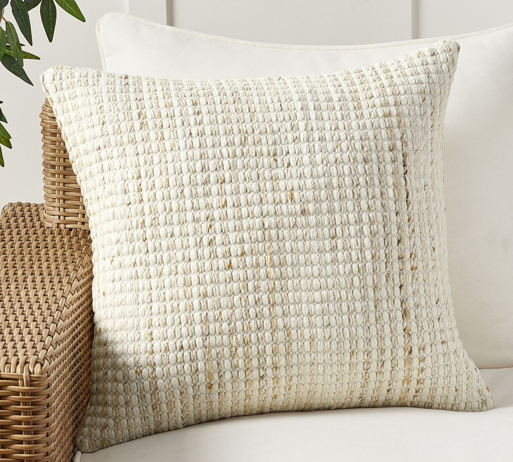 Marled Handcrafted Outdoor Pillow, 22"", Neutral Multi | Pottery Barn (US)