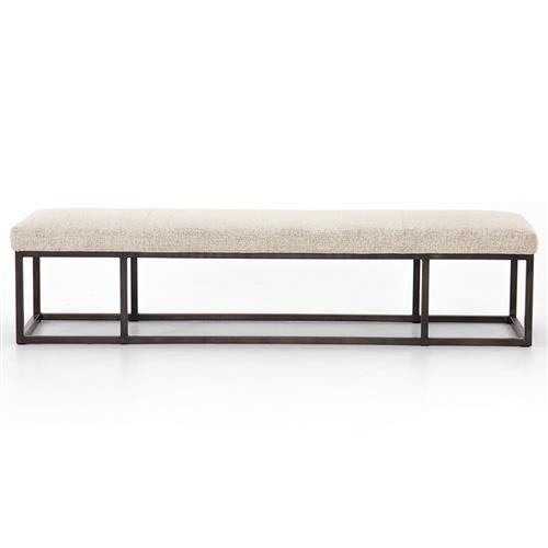 Zarro Modern Classic Beige Cushion Gunmetal Iron Frame Bench | Kathy Kuo Home