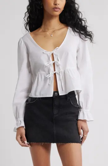 Tie Front Scoop Neck Cotton Poplin Peplum Top | Nordstrom