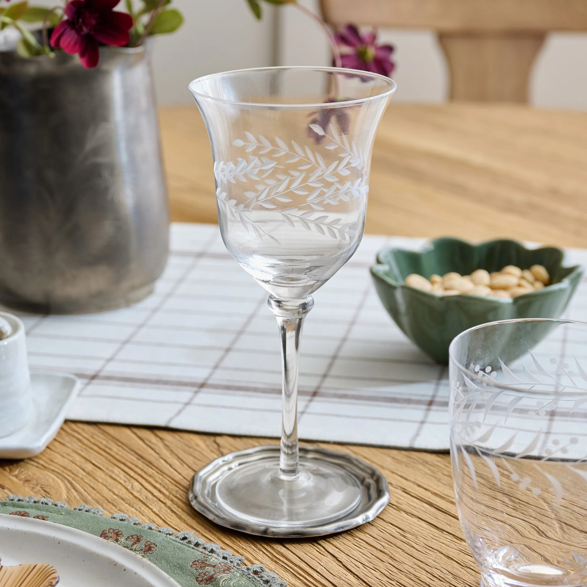 Vintage-Inspired Etched Glass Wine Glass | Magnolia
