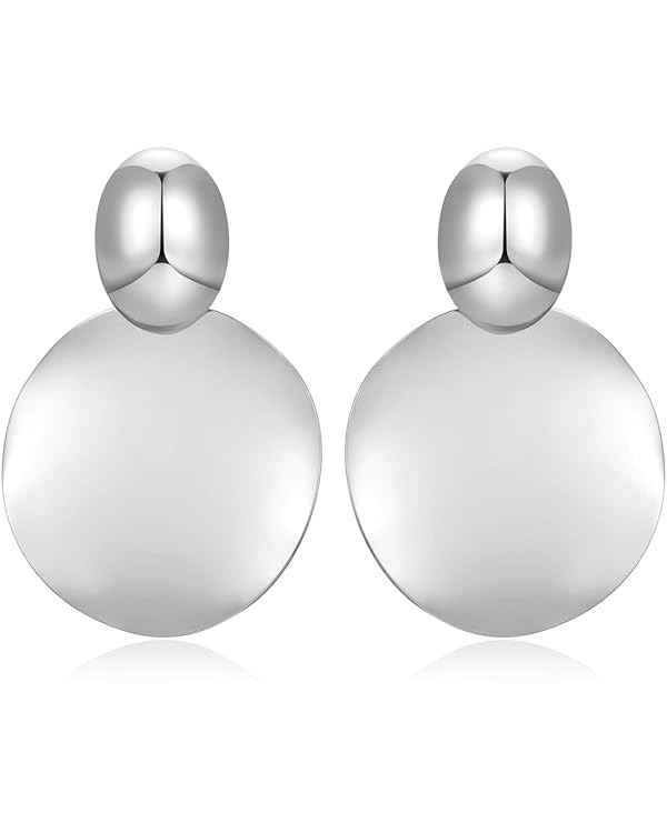 FAMARINE Big Disc Drop Earrings Gold Dangle Earrings Round Hammered Earrings Women | Amazon (US)
