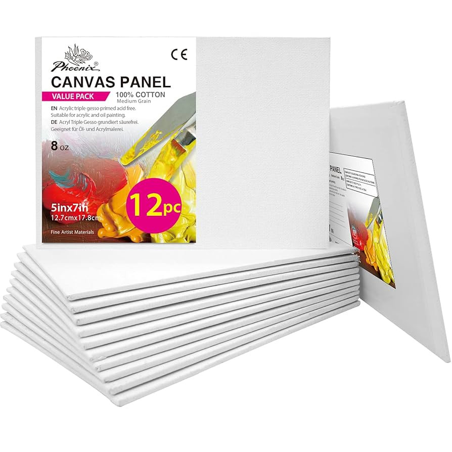PHOENIX Small Painting Canvas Panels 5x7 Inch, 12 Value Pack - 8 Oz Triple Primed 100% Cotton Aci... | Amazon (US)