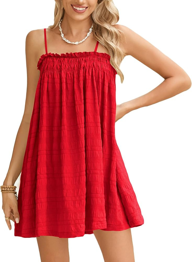 MakeMeChic Women's Sundress Beach Dress Sleeveless Ruffle Swing Shirred Casual Flowy Babydoll Sum... | Amazon (US)