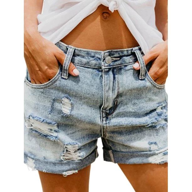 Womens Hot Pants Casual Distressed Denim Summer Shorts Vintage Frayed Jeans | Walmart (US)