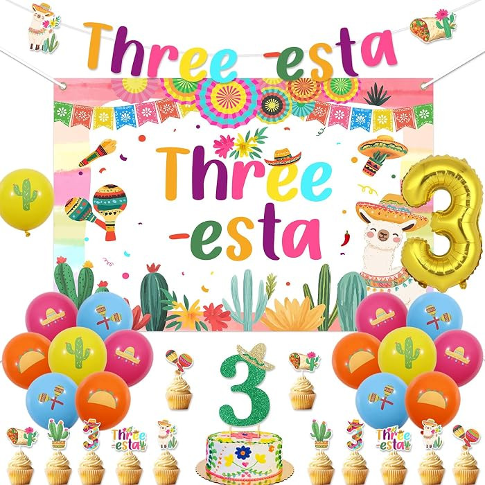 Three Esta Party Decorations Mexican 3rd Birthday Party Decorations Three Esta Fiesta Banner Back... | Amazon (US)