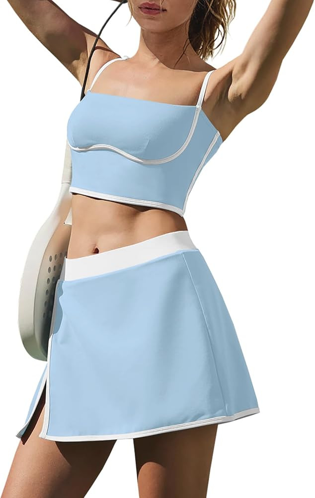 LAMISSCHE Tennis Skirt Sets Women 2 Piece Outfits Yoga Workout Set Skirt and Top Set with Built i... | Amazon (US)