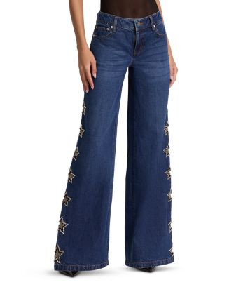 Amazing Low Rise Embellished Wide Leg Jeans in Dark Rinse | Bloomingdale's (US)