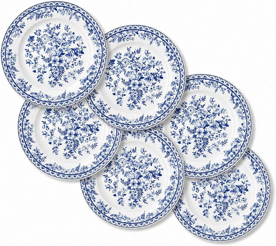 SiliFine Ceramic Dinner Plates Set of 6, Blue and White 7 Inch Kitchen Plates, Vintage Blue Flora... | Amazon (US)