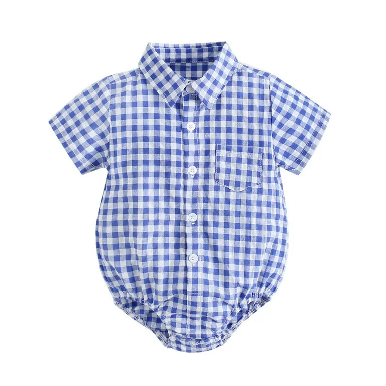 Curuila Infant Newborn Boys Girls Romper Short Sleeve Plaid Print Lapel Summer Shirt Bodysuit Out... | Walmart (US)