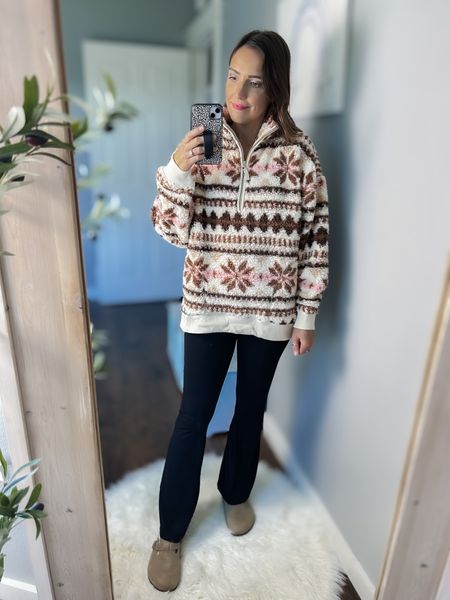 Aerie Hometown Holiday Quarter Zip Sweatshirt — TTS, S
OFFLINE By Aerie Real Me High Waisted Crossover Flare Legging — TTS, M
Birkenstocks — TTS 

Fall outfit, winter outfit, casual outfit 

#LTKfindsunder50 #LTKSeasonal #LTKstyletip