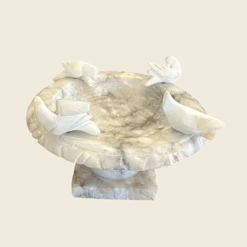 Vintage Miniature Alabaster Bird Bath With Four Birds - Etsy | Etsy (US)