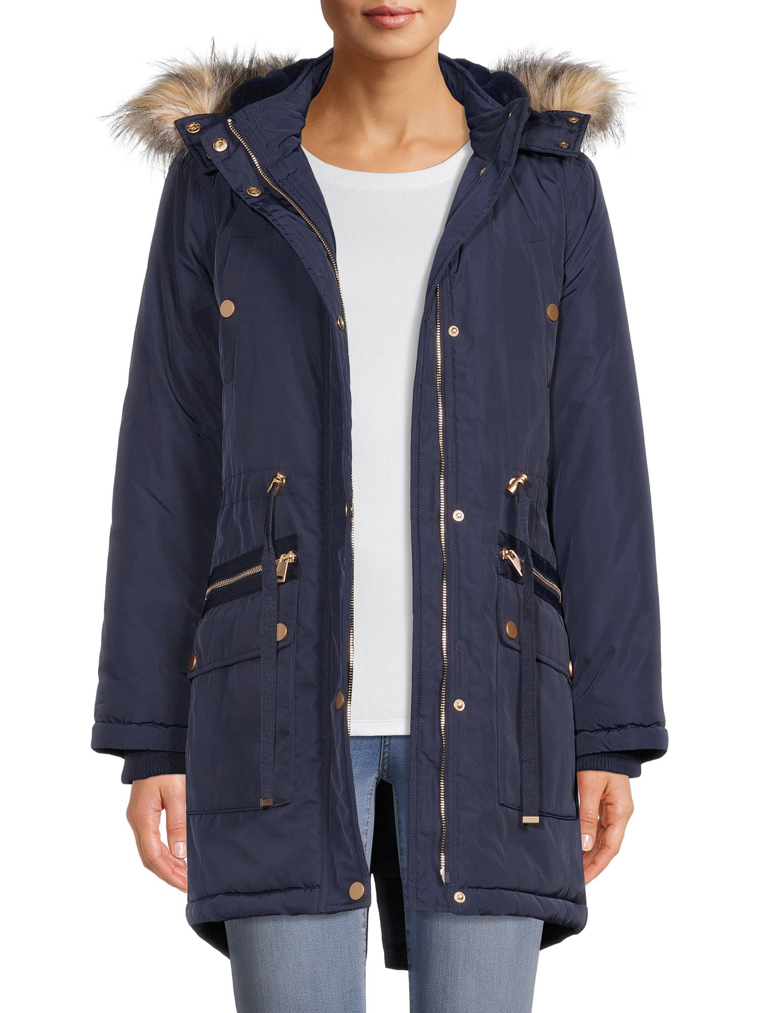 Time and Tru Women's and Plus Anorak Coat with Faux Fur Trim Hood | Walmart (US)