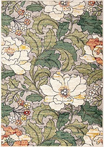 Simply Southern Cottage Jefferson Floral Area Rug, 5' x 7', Light Grey | Amazon (US)