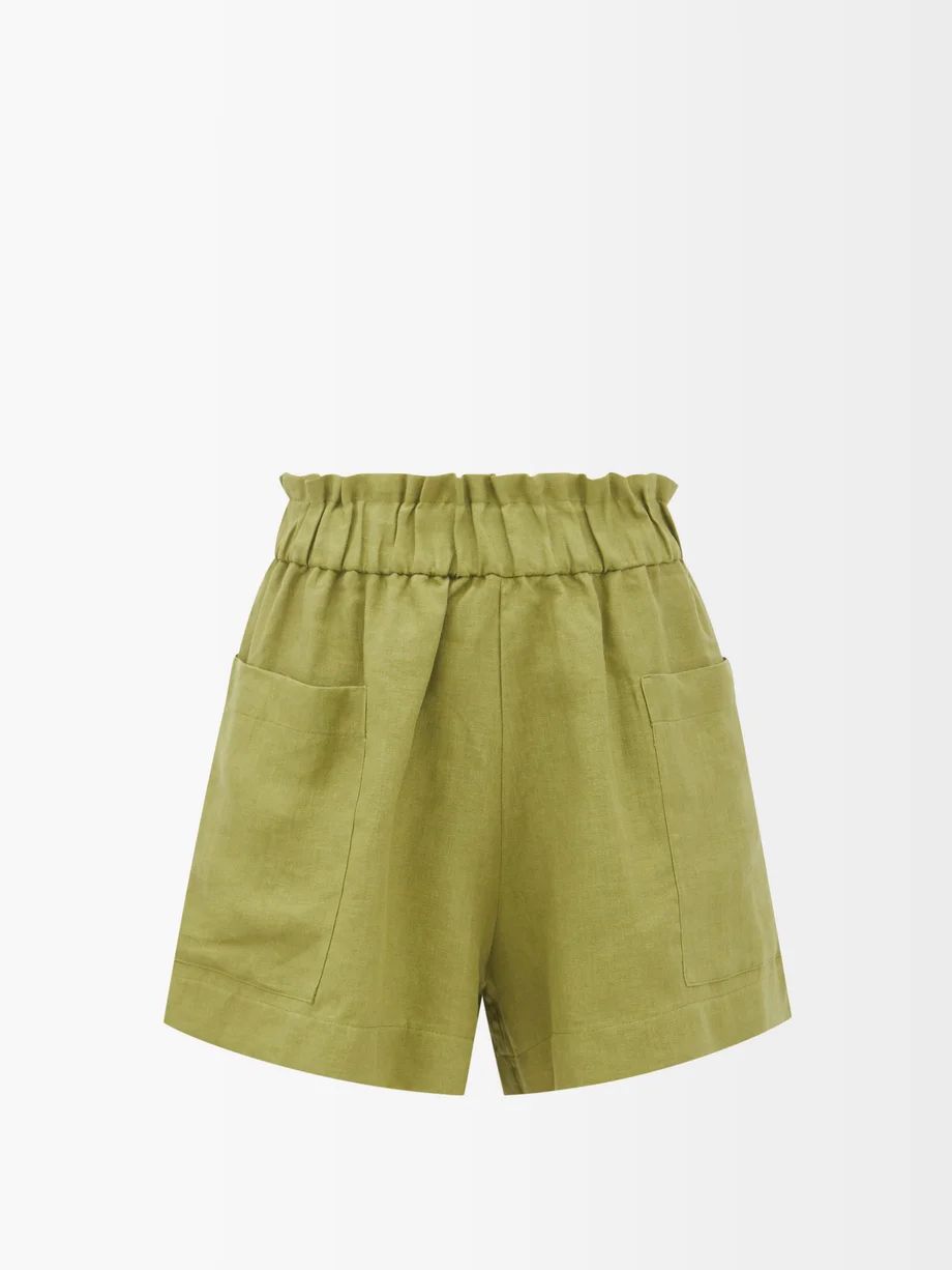 Emilia gathered-waist organic-linen shorts | Casa Raki | Matches (US)