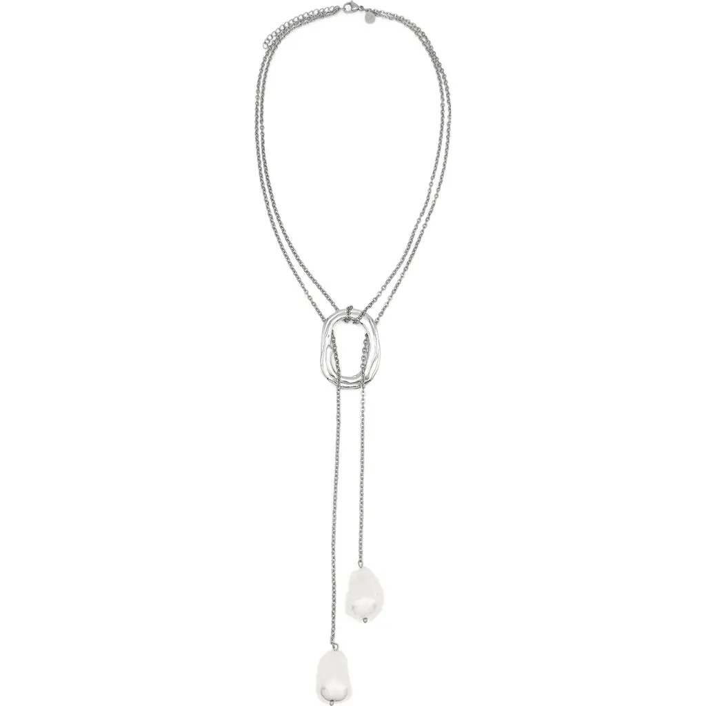 Petit Moments Solar Faux Pearl Y-Necklace in Silver at Nordstrom | Nordstrom