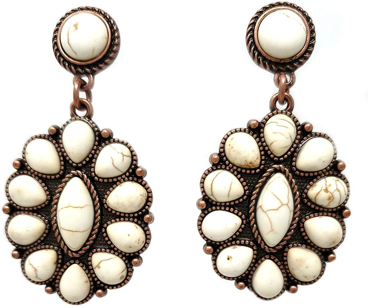 Emulily Western Oval Post Earrings Squash Blossom Boho (White) | Amazon (US)