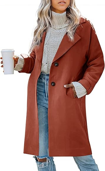 Bbalizko Womens Notch Lapel Cotton Blend Coat Winter Single Breasted Mid-Long Trench Pea Coat Ove... | Amazon (US)