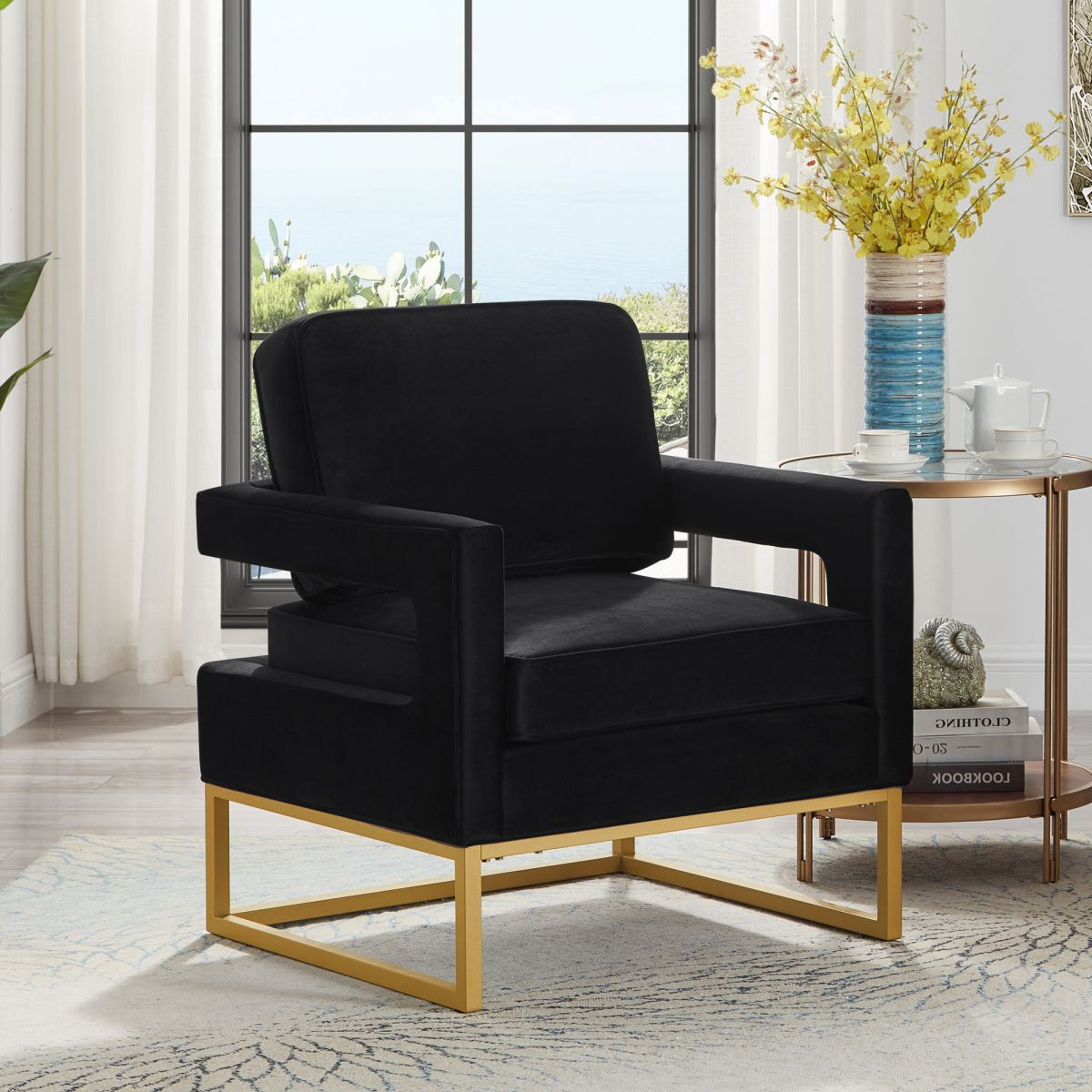 Modern Style Accent Chair with Gold Metal Base,Velvet Upholstered Leisure Chair with Open Armrest... | Target