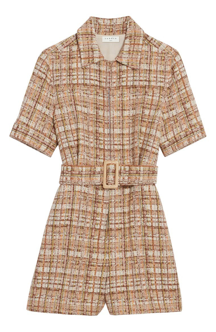 sandro Short Sleeve Cotton Blend Tweed Romper | Nordstrom | Nordstrom