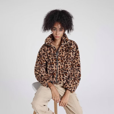 Women's Zip-Front Faux Fur Jacket - Wild Fable™ Brown Leopard Print XXL | Target