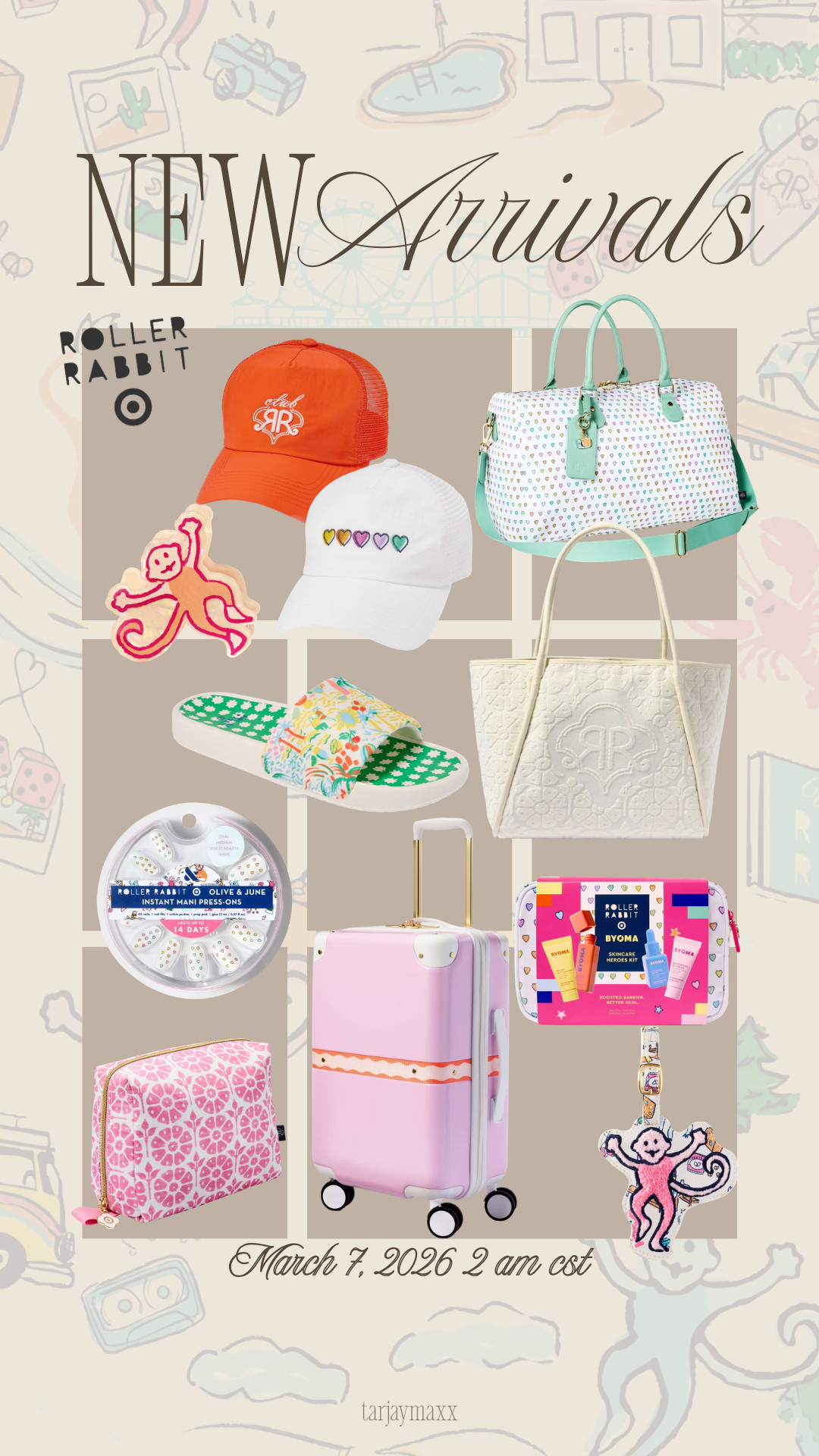 These accessories from the Roller Rabbit x Target drop are SO good! From the cutest trucker hats and heart baseball cap to the patterned duffle and embossed tote, every piece feels fun but still practical. 
date night outfits, vacation outfits beach, spring outfits, easter basket stuffers, work outfits, spring dresses, resort wear 2026, rodeo outfit inspo, business casual workwear, country concert outfits, roller rabbit x target, target accessories, target bags, target travel essentials 

 #LTKgrwm #LTKootd #LTKTravel