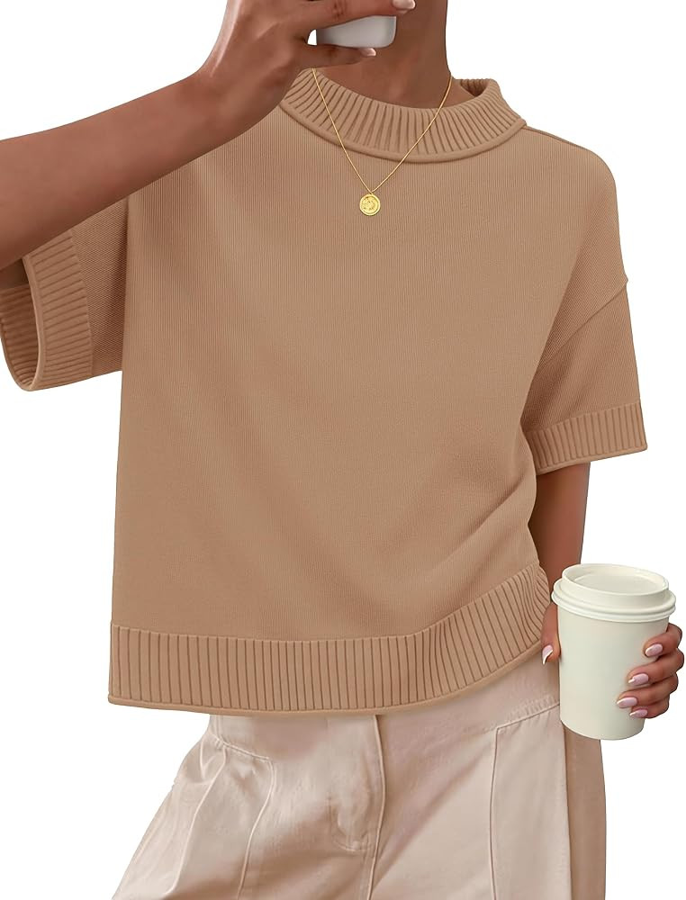 ZESICA Women's Casual Short Sleeve Sweaters 2026 Summer Oversized Crewneck Soft Knit Cropped Tops... | Amazon (US)