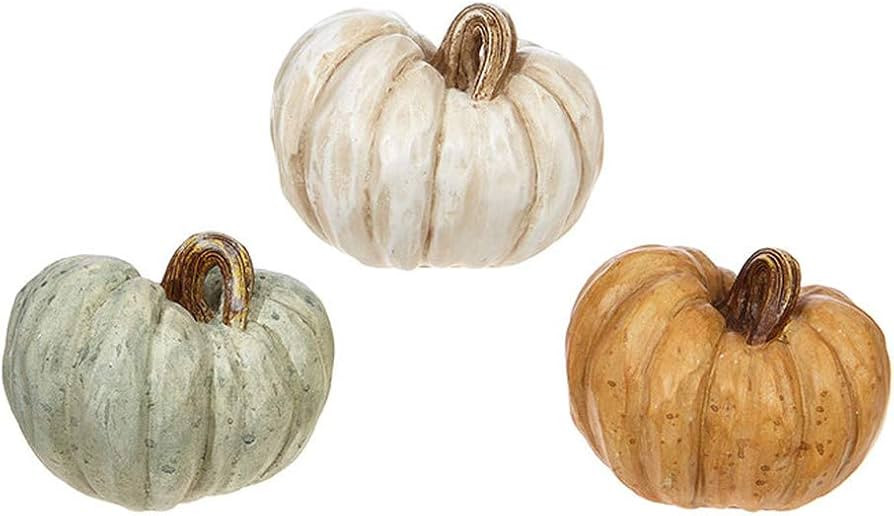 RAZ Imports Rustic Wood-Carved Look 4.5 x 3.5 Inch Resin Pumpkin Figurines Assorted Set of 3 | Amazon (US)