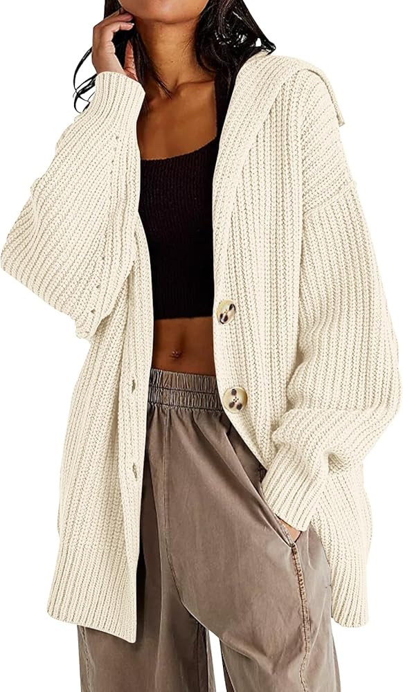 Womens Button Down Cardigan Sweaters Oversized Lapel Chunky Warm Ribbed Knit Long Sleeve Sweater ... | Amazon (US)