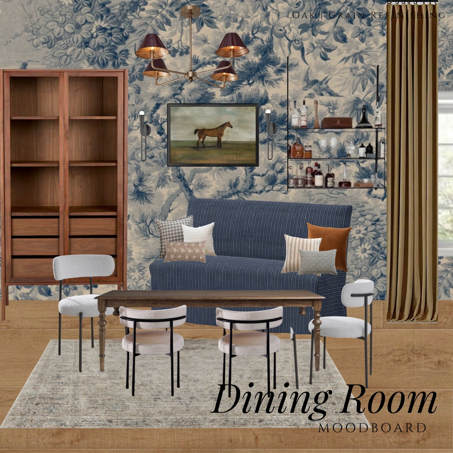 Moody dining room ideas / banquette seating / wallpaper for dining room / transitional dining room / colorful dining room 

#LTKHome