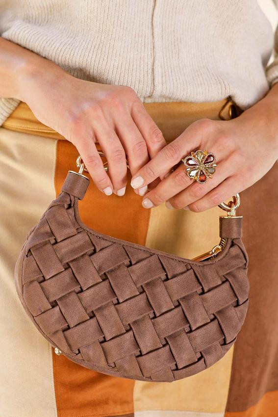 Metal Handle Faux Suede Crossbody | Cato Fashions