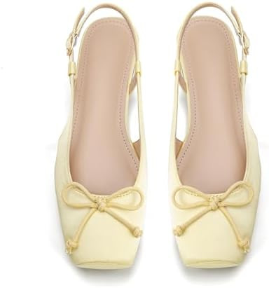 Women's Ballet Flats Slingbacks Square Toe Bow Knit Dressy Flat Shoes with Ankle Buckles Satin | Amazon (US)