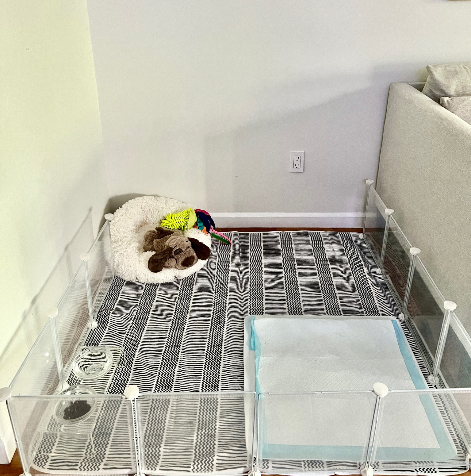 Puppy Decor: dog bed, glass bowls. Waterproof Mat

#LTKHome #LTKStyleTip