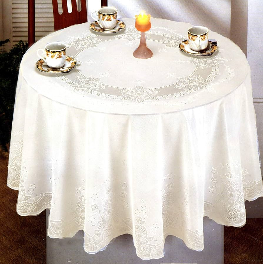 Sana Enterprises Waterproof and Spill Proof Vinyl Lace Tablecloth, 70 Inches Round, White | Amazon (US)