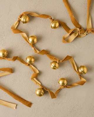 Etched Solid Brass Jingle Bell Garland | Magnolia
