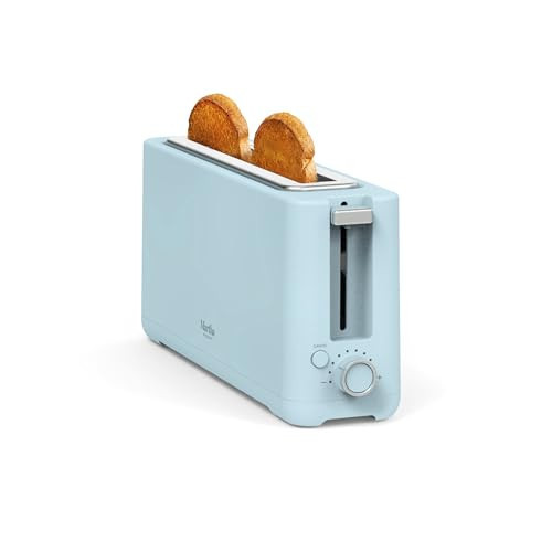 Martha Stewart 2 Slice Long Slot Toaster, Extra Wide for Sourdough & Bagels, 10 Setting Shade Control, Removable Crumb Tray, Self-Centering Design, Defrost/Reheat, Cancel, Slim Space-Saving, Sky Blue | Amazon (US)