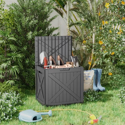 CAVINAS 31 Gallon Deck Box, Lockable Outdoor Storage Box with Handle & Lid for Garden Tools, Cushions, Toy Storage, UV Resistant, Light Coffee | Target