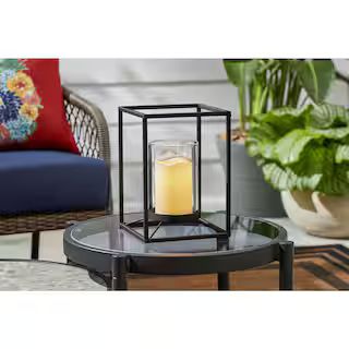 Hampton Bay 9.8 in. Outdoor Patio Black Metal and Glass Lantern HD220061S - The Home Depot | The Home Depot