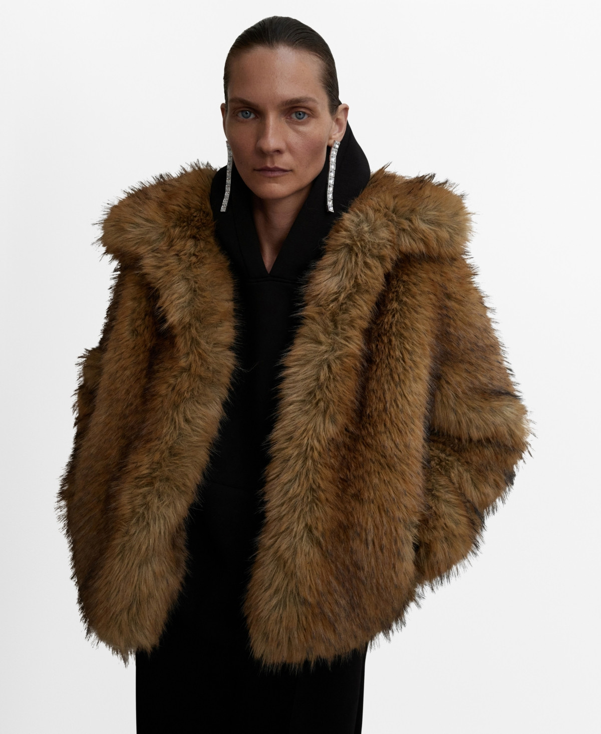 Mango Women's Lapels Fur-Effect Jacket - Brown | Macy's