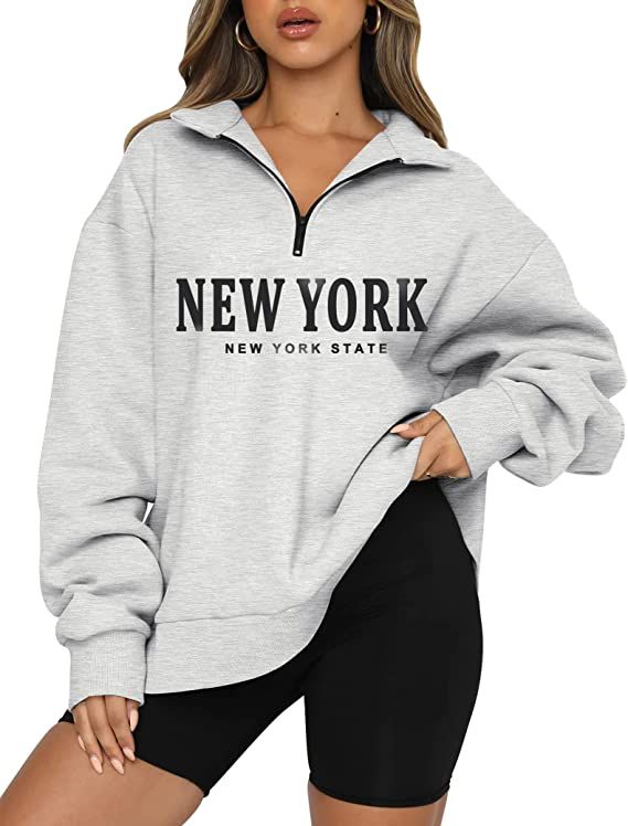 Trendy Queen Womens Oversized Half Zip Pullover Long Sleeve Sweatshirt Quarter Zip Hoodie Sweater... | Amazon (US)