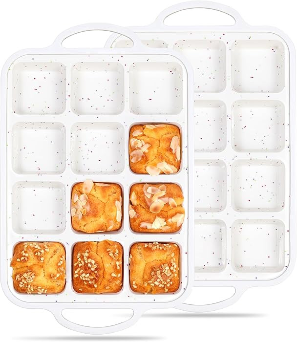 2 Pcs Brownie Pan With Dividers Silicone Nonstick Mini Individual 12 Cup Square Muffin Cupcake Pa... | Amazon (US)
