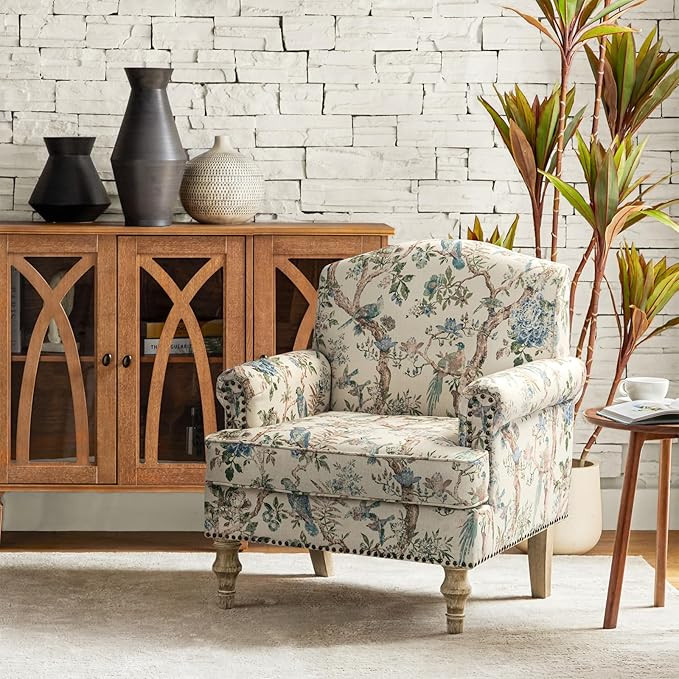 HULALA HOME Accent Armchair with Print Floral Pattern, Comfy Upholstered Living Room Accent Chair... | Amazon (US)