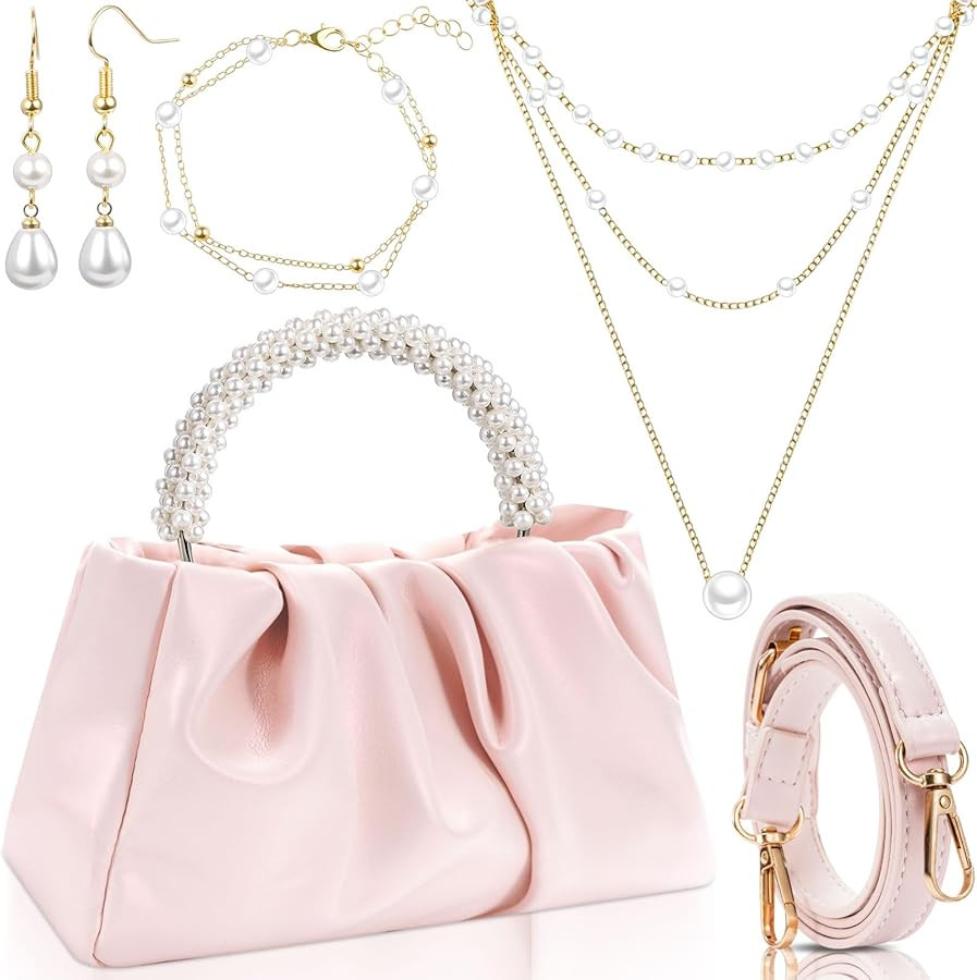 4 Pcs Christmas Woman Gift Evening Clutch Pearl Purses Jewelry Sets Clutch Bag Pearl Earrings Nec... | Amazon (US)