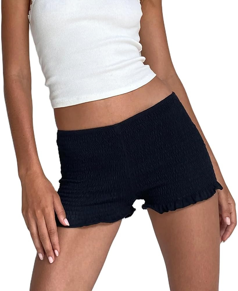 Women Y2k Ruched Hot Shorts Low Waist Ruffle Frill Hem Pleated Summer Beach Vocation Shorts Stree... | Amazon (US)