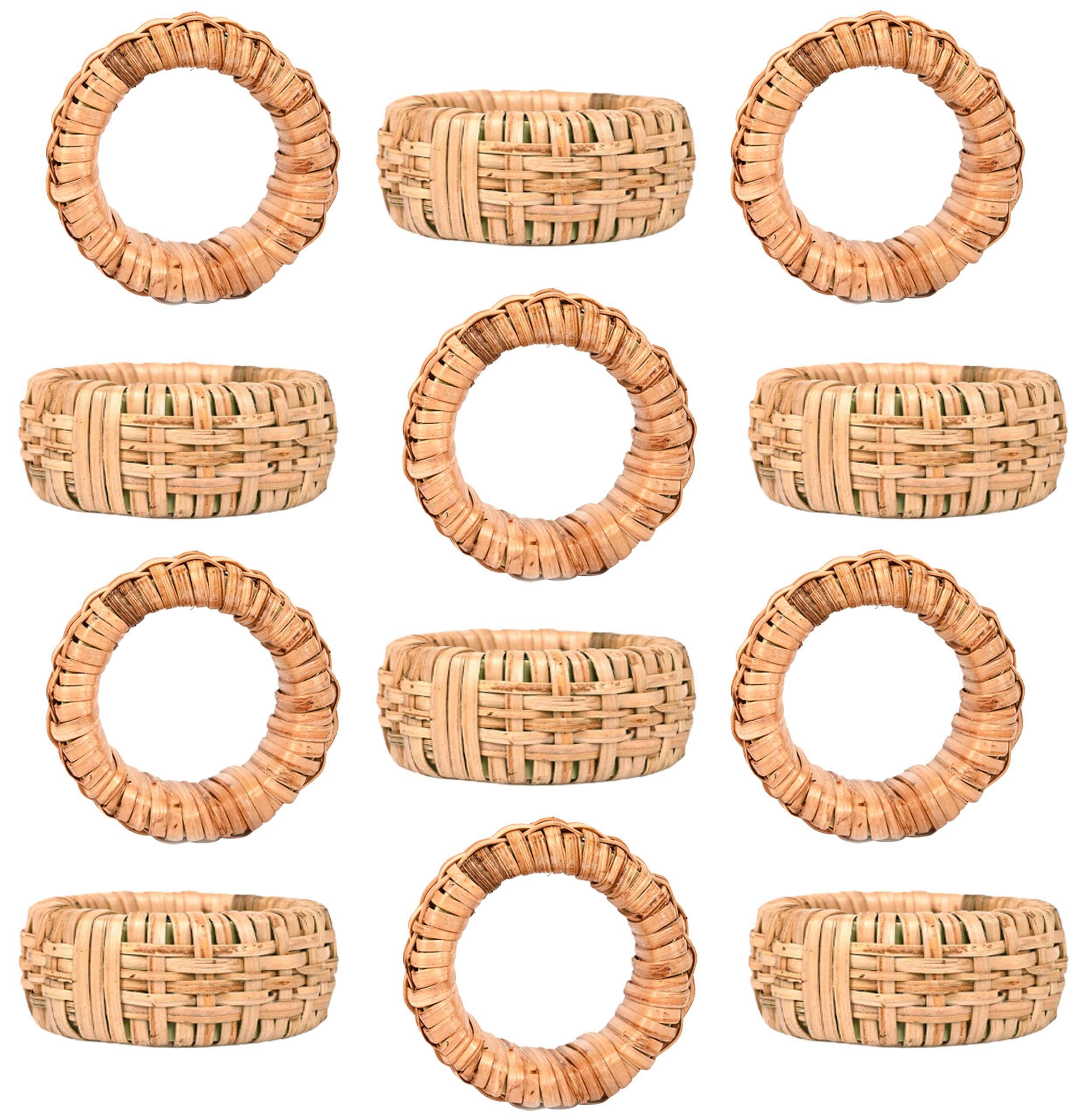 CLEENTABLE Braided Rattan Napkin Rings – Set of 12, Handcrafted Tan Brown Cane & Plastic Napkin... | Amazon (US)