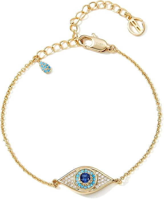 Cicy Bell Evil Eye Bracelet 18k Gold Plated Turquoise Zirconia Link Bracelets Trendy Jewelry Gift... | Amazon (US)